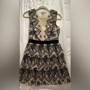 BCBGMaxAzria Black and Cream Lace Midi Dress